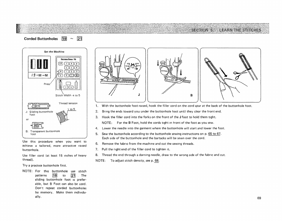 Corded buttonholes, Corded buttonholes 1í9i, B1 ~ и | Kenmore 19501 User Manual | Page 70 / 98