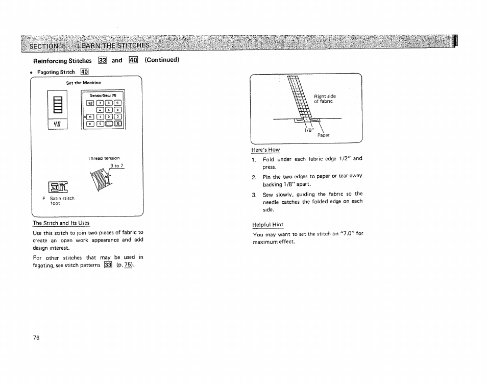 Sect1qn~5'.-; -;leat!n.the stitches, Reinforcing stitches | Kenmore 19501 User Manual | Page 77 / 98