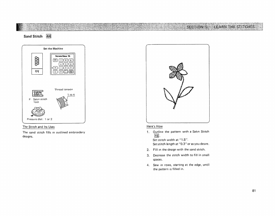 Sand stitch, Section; 5^ - leari | Kenmore 19501 User Manual | Page 82 / 98