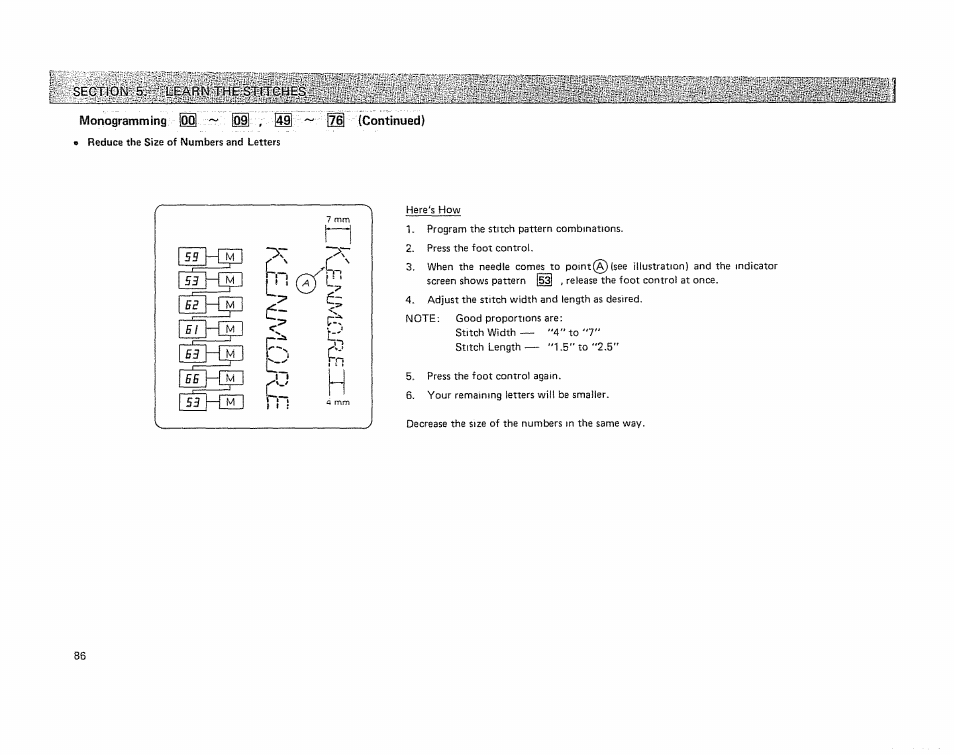 Section'5/ learn the'stitches, Monogramming lool ~ 1091 | Kenmore 19501 User Manual | Page 87 / 98