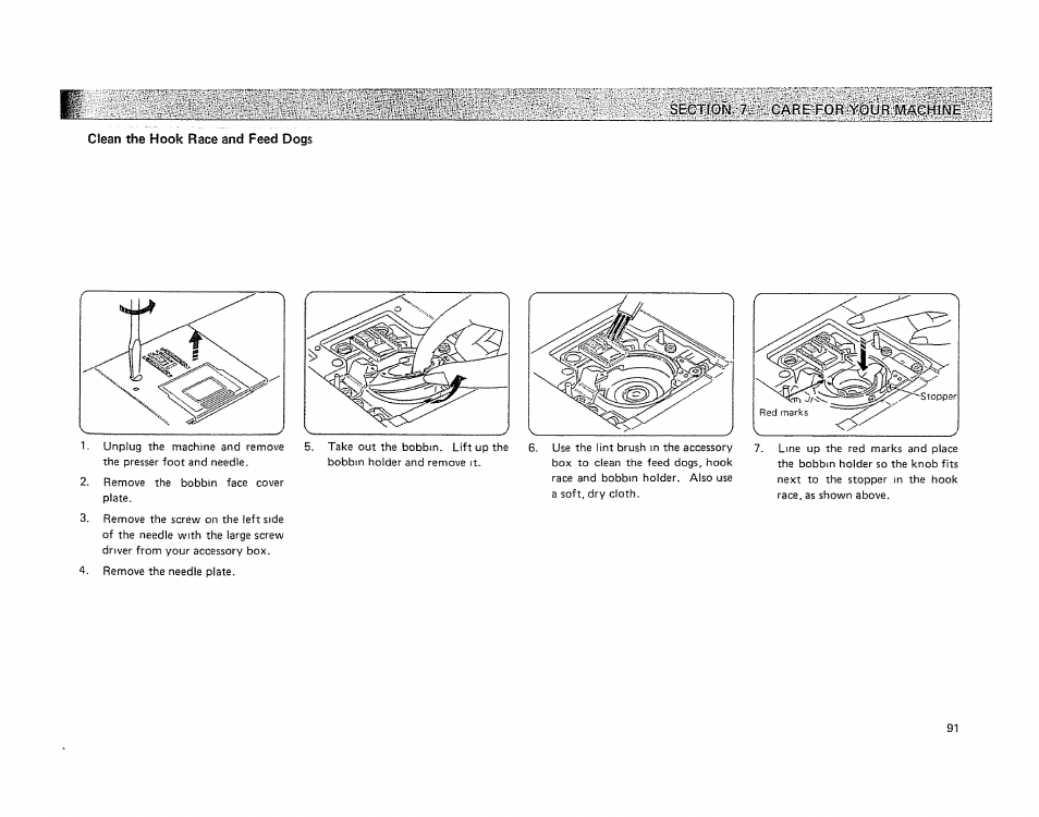 Clean the hook race and feed dogs | Kenmore 19501 User Manual | Page 92 / 98