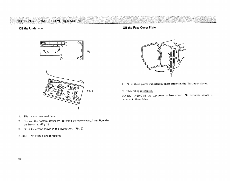 Oil the face cover plate | Kenmore 19501 User Manual | Page 93 / 98