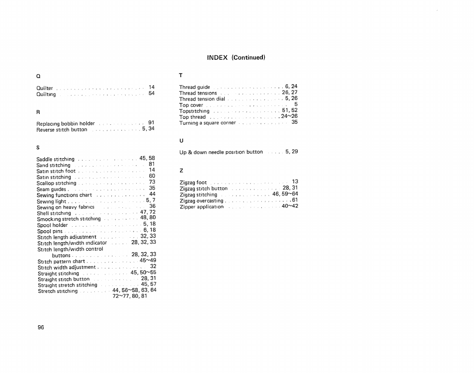 Index {continued) | Kenmore 19501 User Manual | Page 97 / 98