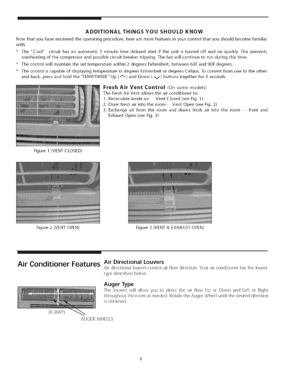 Additional things you should know, Auger type, Air conditioner features | Kenmore Air Conditioner User Manual | Page 9 / 12