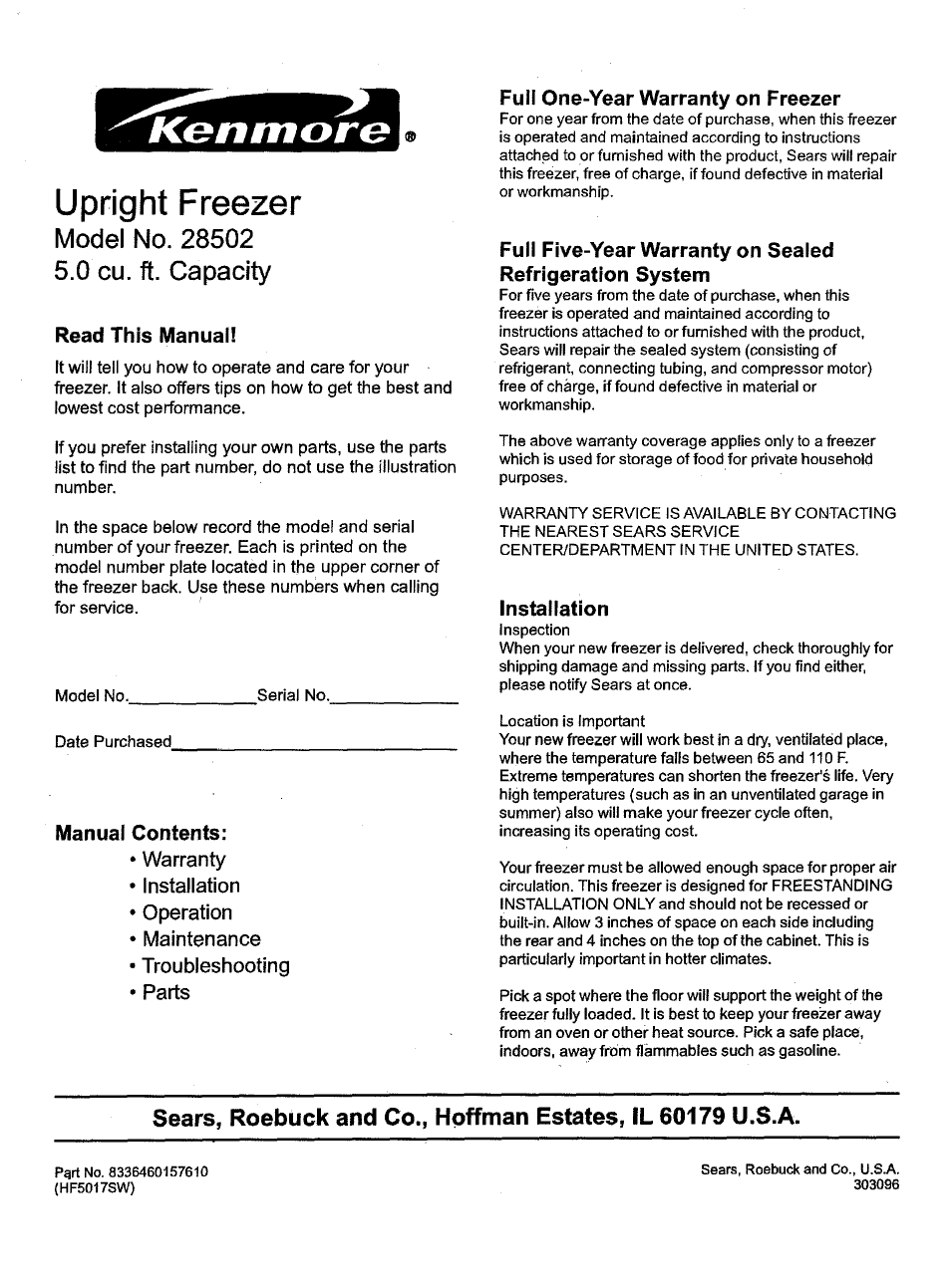 Kenmore 28502 User Manual | 6 pages