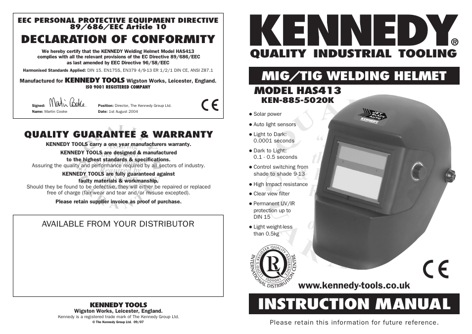 Kennedy HAS413 User Manual | 4 pages