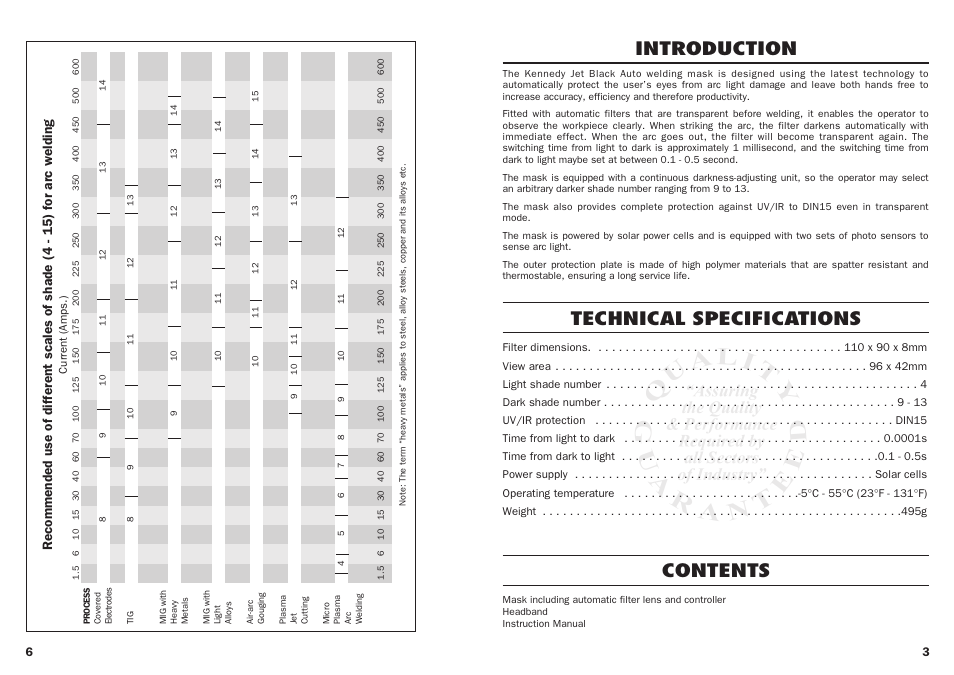 Technical specifications, Introduction contents | Kennedy HAS413 User Manual | Page 3 / 4