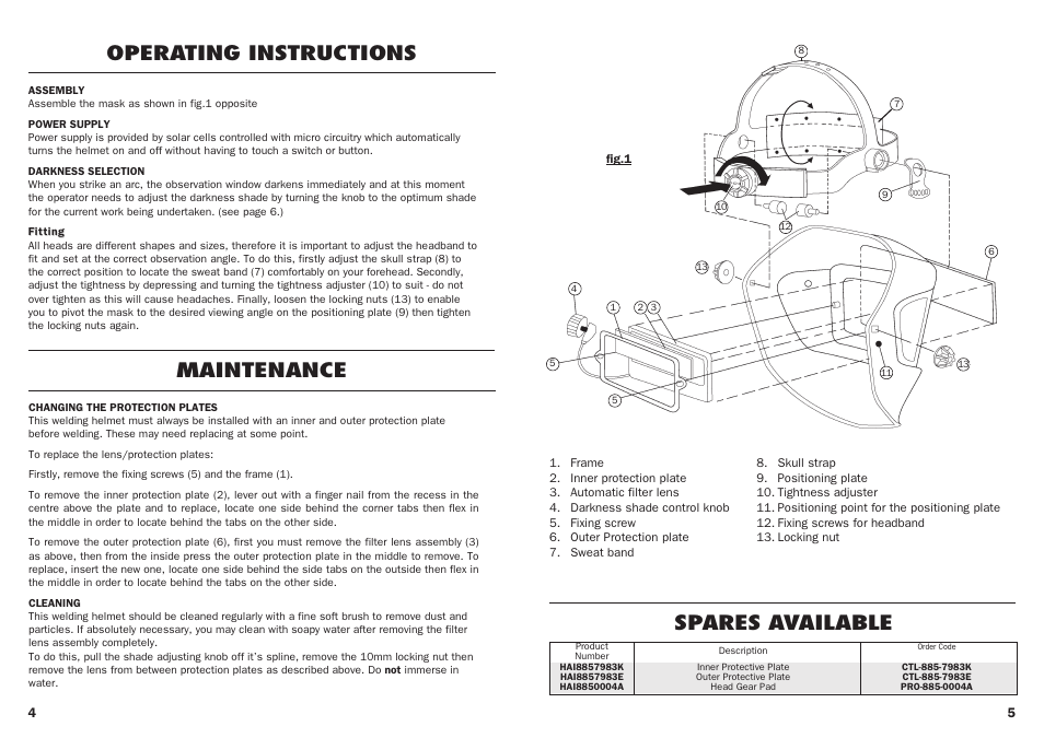 Operating instructions, Maintenance spares available | Kennedy HAS413 User Manual | Page 4 / 4