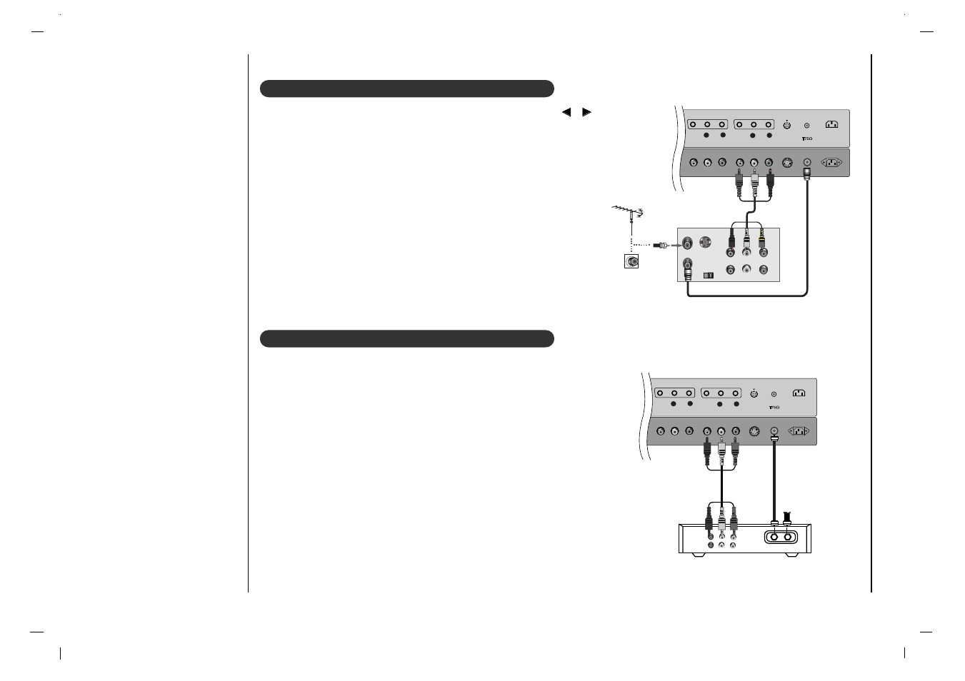 Connection to external equipment, Vcr setup, Number | Connection 1, Connection 2, Cable tv setup, Connection, Button or, Buttons are pressed | Kreisen KR-370T User Manual | Page 12 / 88