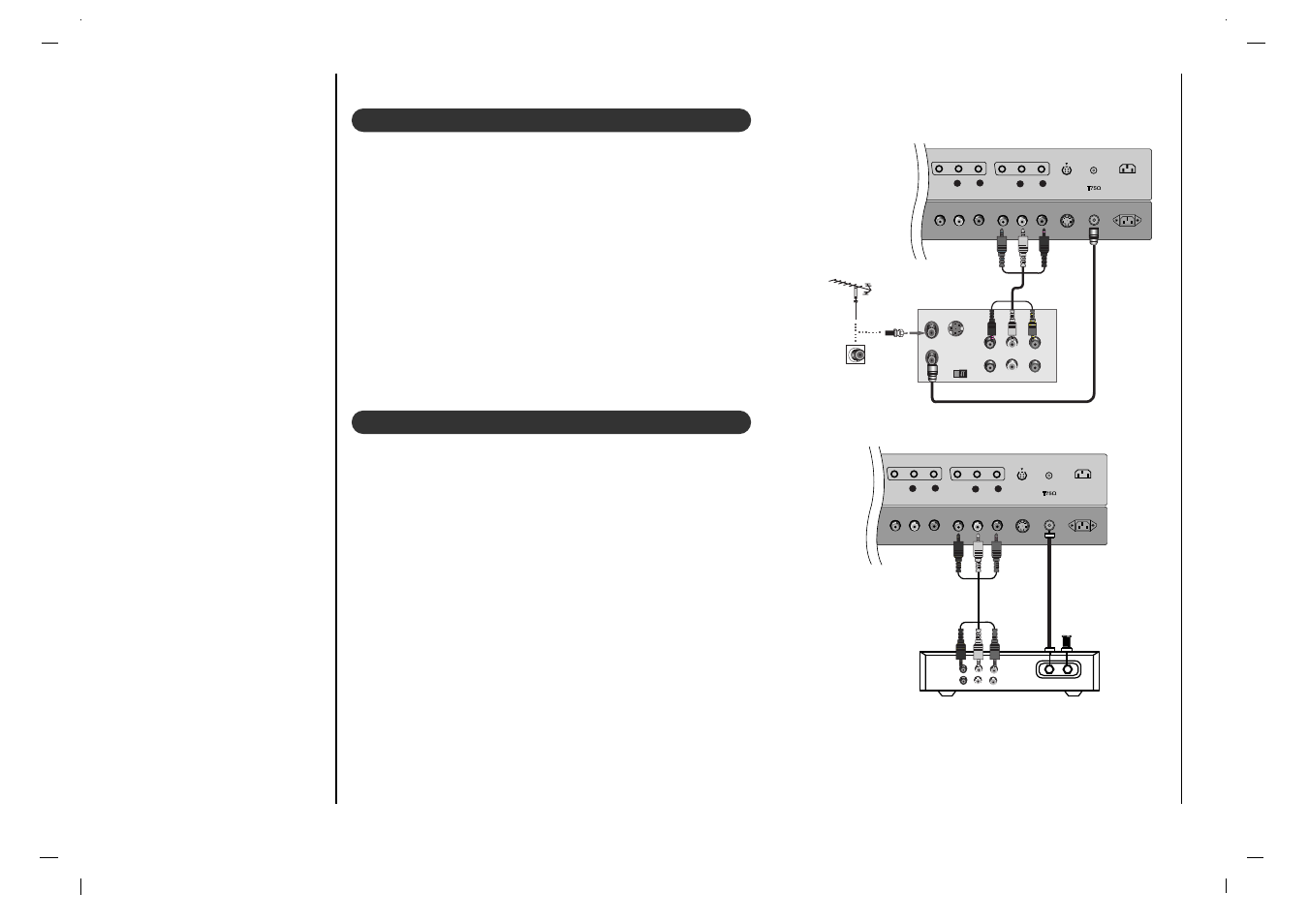 Conexión de equipos externos, Viendo vcr conexión 1, Conexión 2 | Viendo cable tv, Conexión 1 | Kreisen KR-370T User Manual | Page 56 / 88
