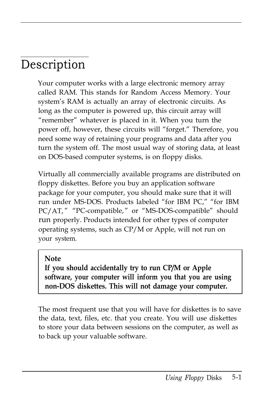 Chapter 5-using floppy disk, Description, Using floppy disks | Chapter 5 | Kreisen 3 8 6 X / X E User Manual | Page 101 / 173