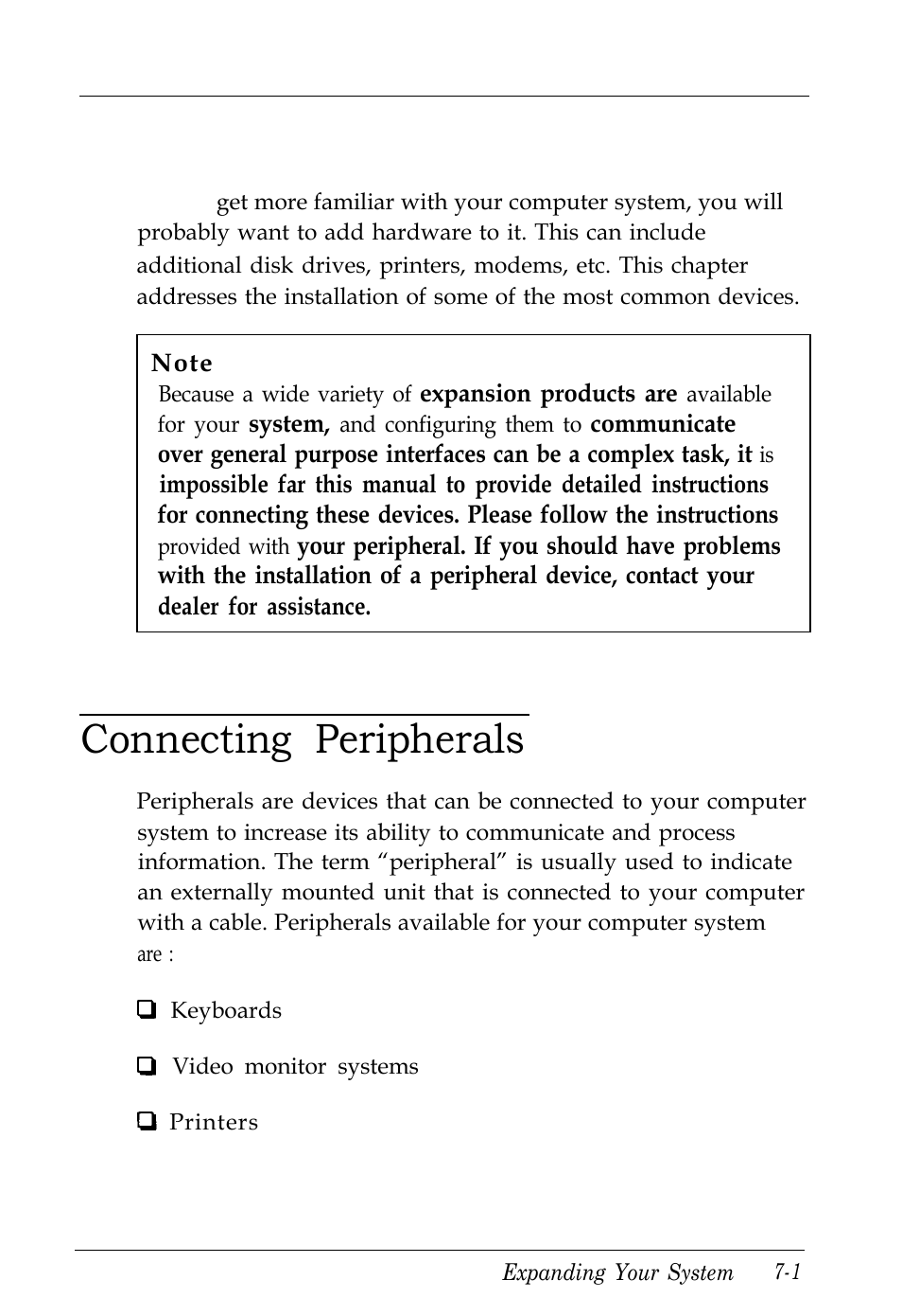 Chapter 7-expanding your system, Connecting perpherals, Expanding your system | Connecting peripherals, Chapter 7 | Kreisen 3 8 6 X / X E User Manual | Page 135 / 173