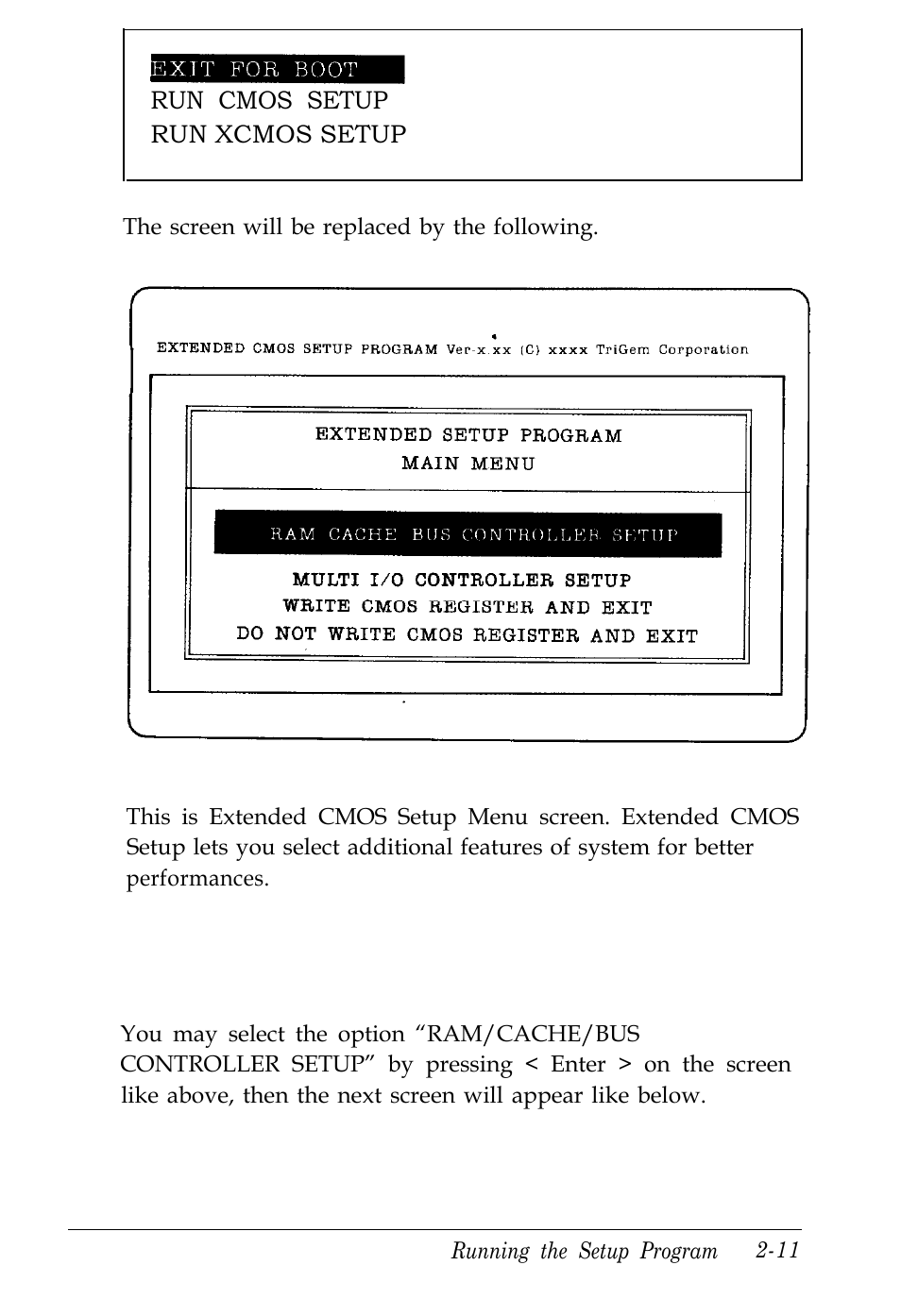 Ram/cache/bus controller setup | Kreisen 3 8 6 X / X E User Manual | Page 48 / 173