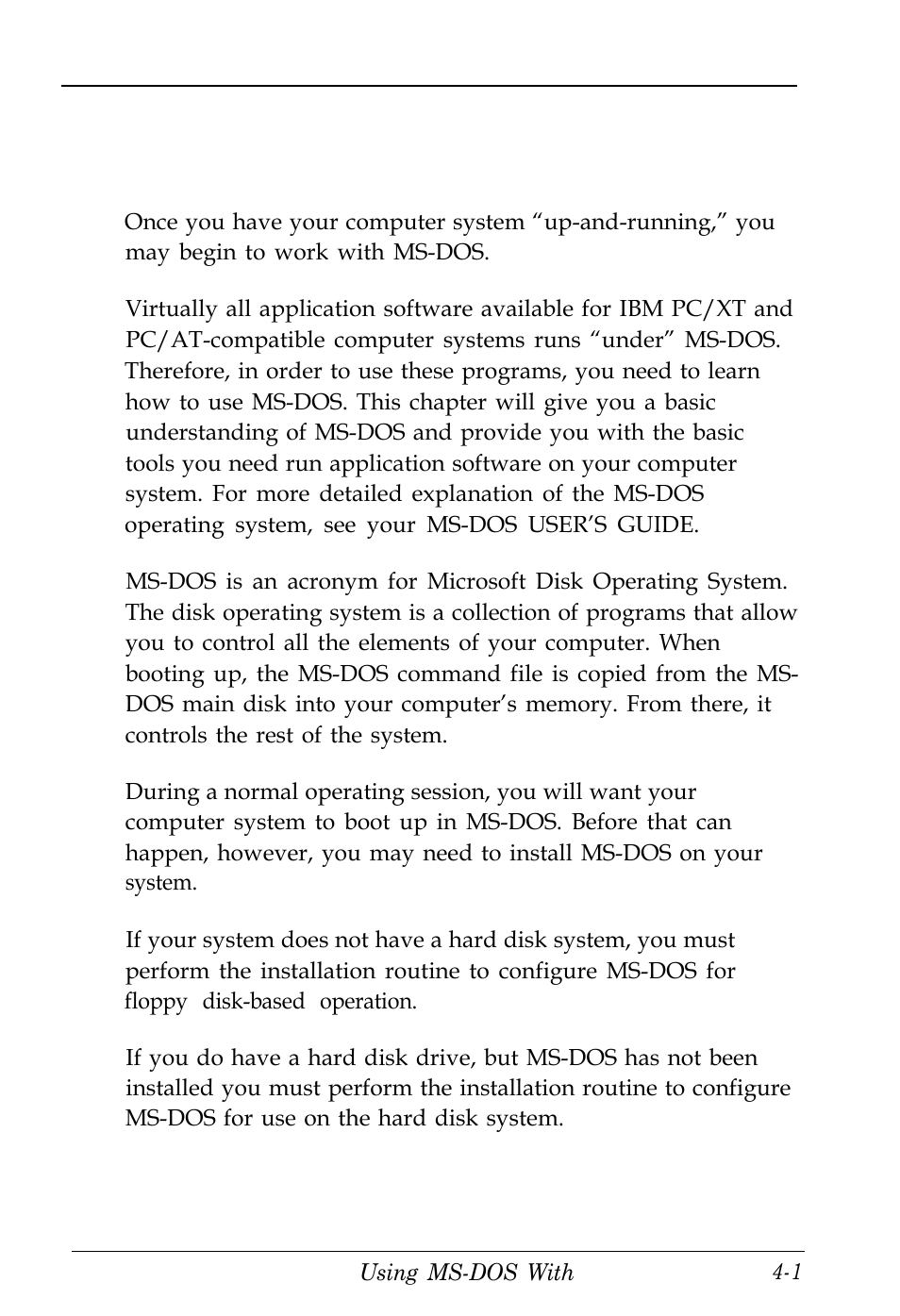 Chapter 4-using ms-dos with your computer, Using ms-dos with your computer, Chapter 4 | Kreisen 3 8 6 X / X E User Manual | Page 73 / 173