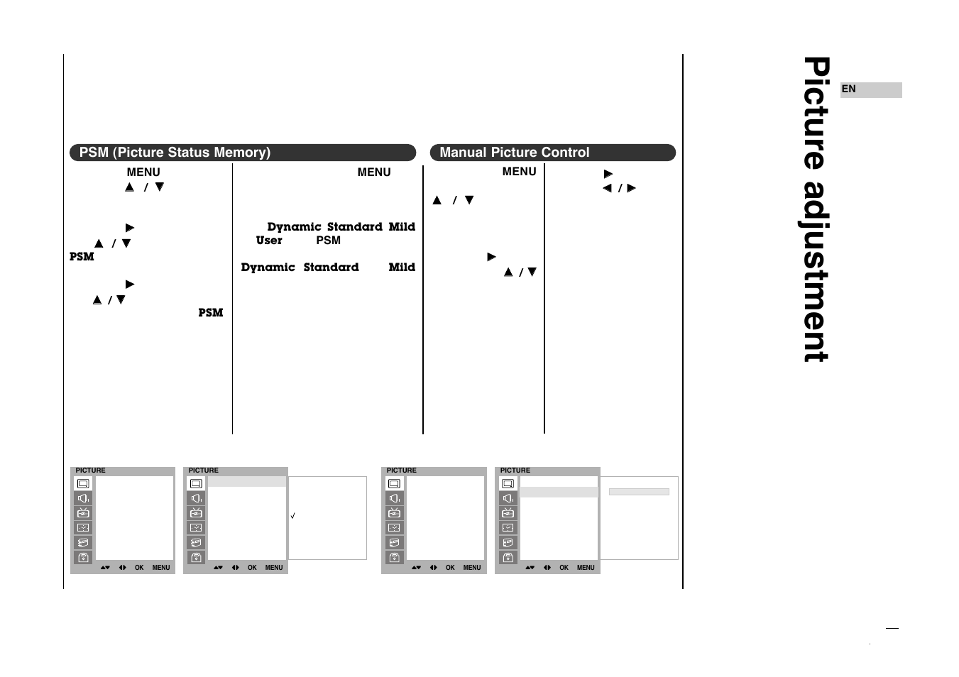 Picture adjustment, Manual picture control | Kreisen KR-270T User Manual | Page 17 / 88