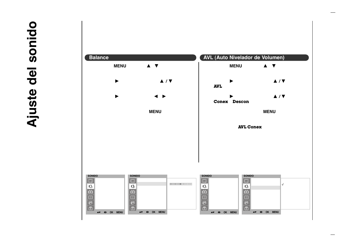 Ajuste del sonido, Avl (auto nivelador de volumen) balance | Kreisen KR-270T User Manual | Page 64 / 88