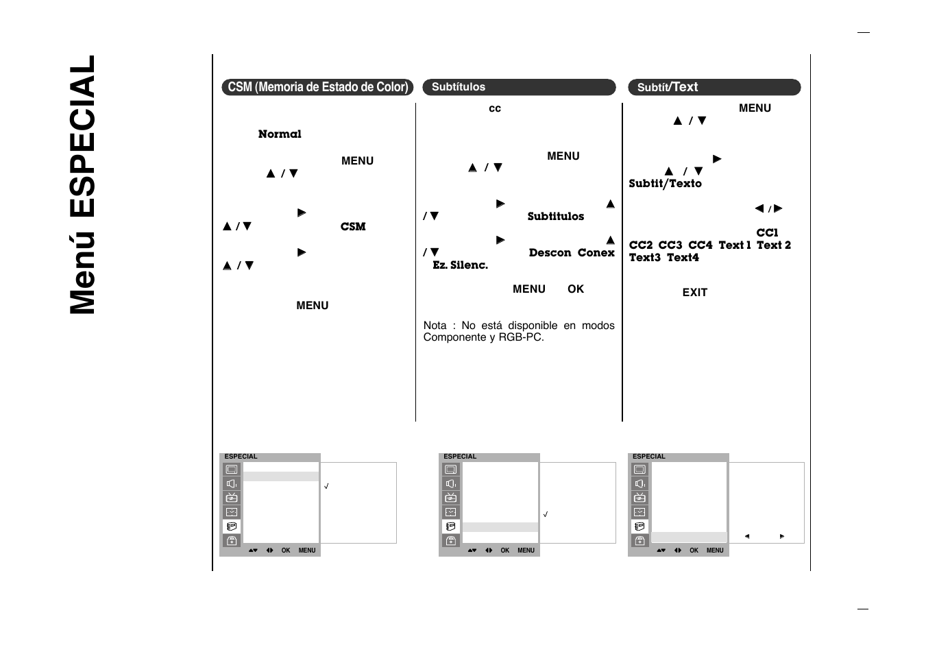 Menœ especial, Text | Kreisen KR-270T User Manual | Page 70 / 88