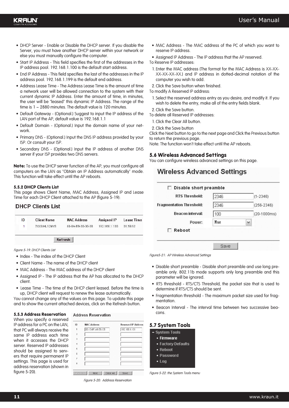 User’s manual | Kraus USA Kralin Wireless Access Point 54MB Single Port Cod. KR.XJ User Manual | Page 11 / 17