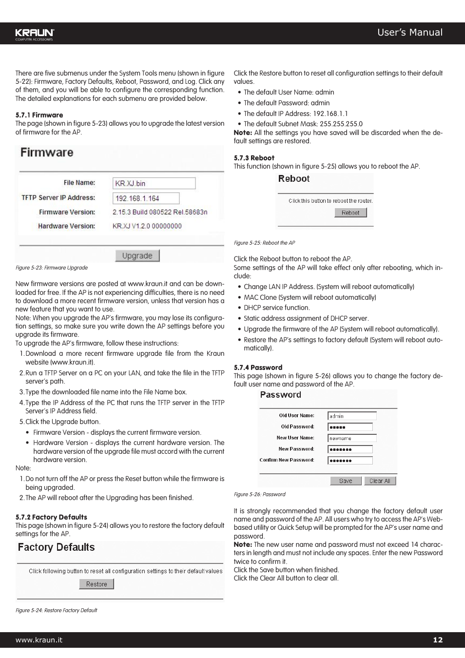 User’s manual | Kraus USA Kralin Wireless Access Point 54MB Single Port Cod. KR.XJ User Manual | Page 12 / 17