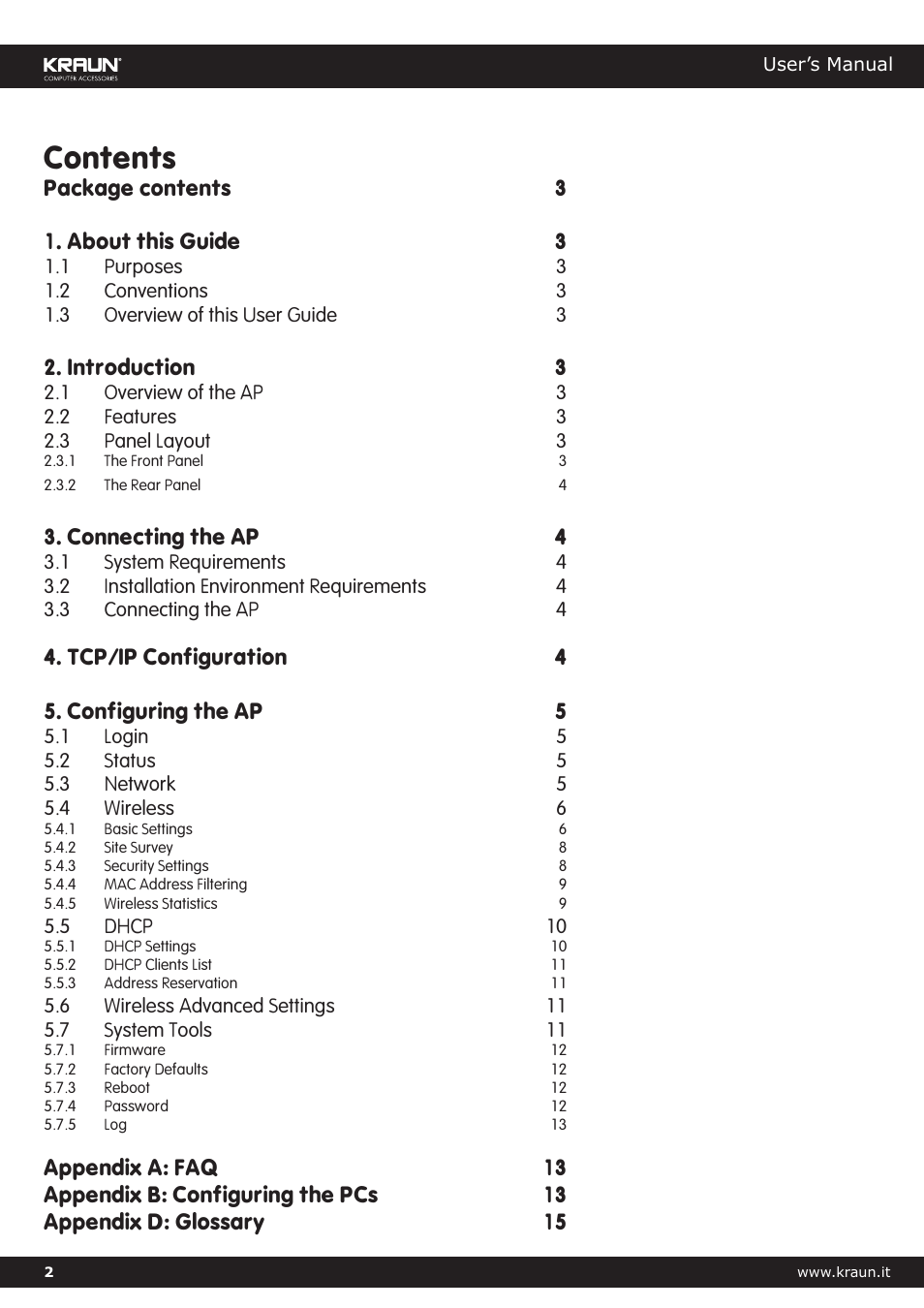 Kraus USA Kralin Wireless Access Point 54MB Single Port Cod. KR.XJ User Manual | Page 2 / 17