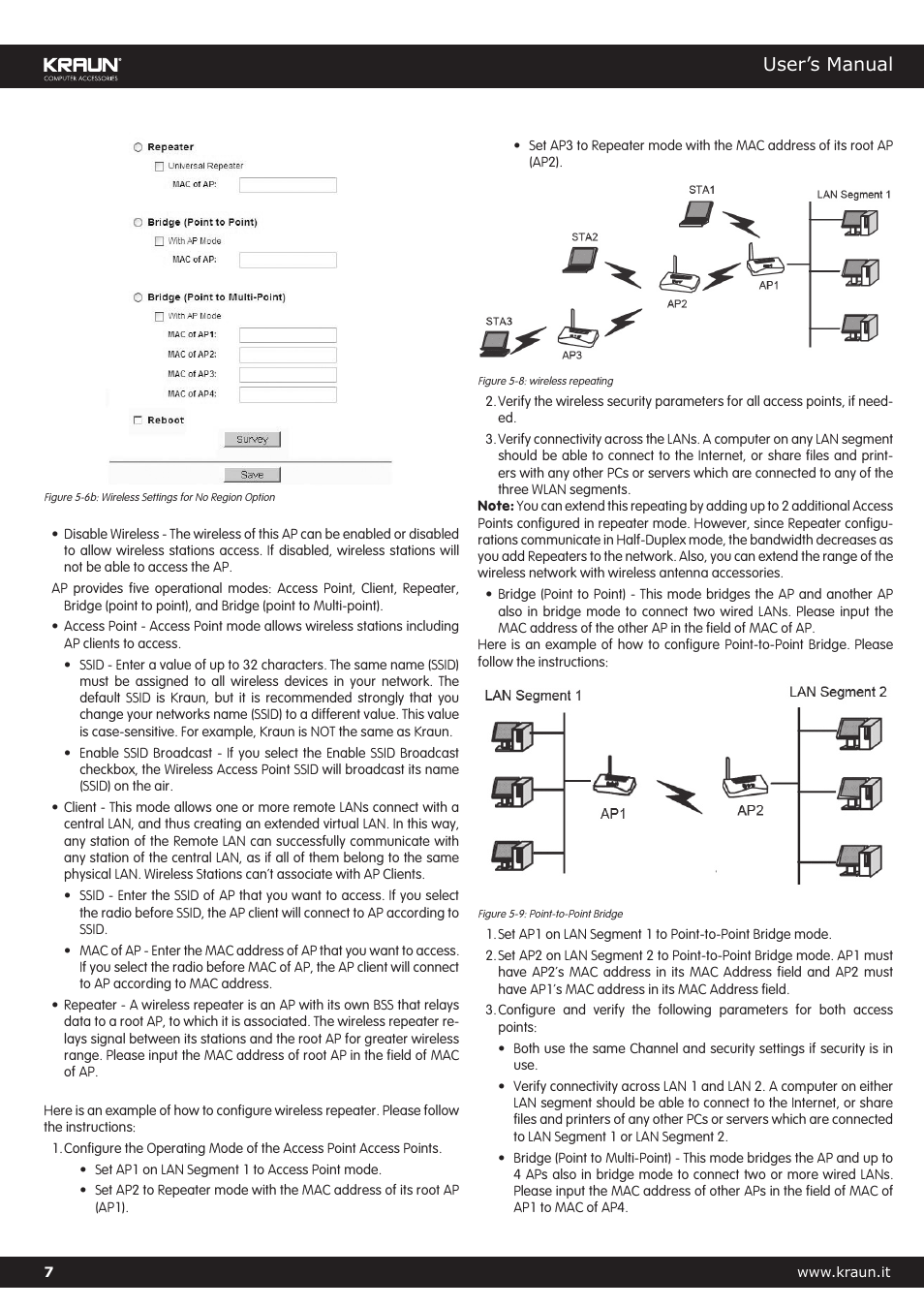 User’s manual | Kraus USA Kralin Wireless Access Point 54MB Single Port Cod. KR.XJ User Manual | Page 7 / 17