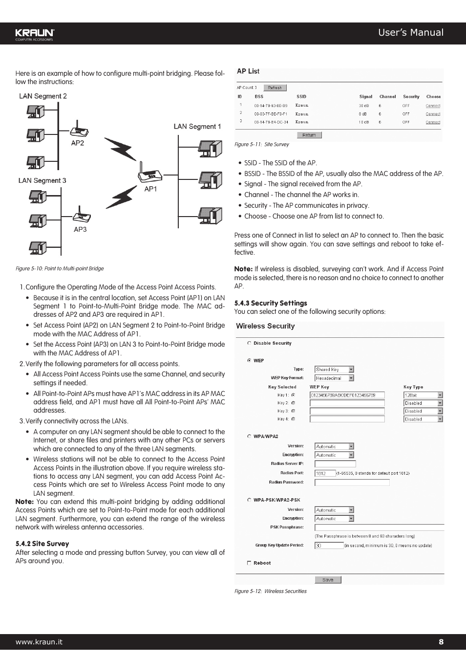 User’s manual | Kraus USA Kralin Wireless Access Point 54MB Single Port Cod. KR.XJ User Manual | Page 8 / 17