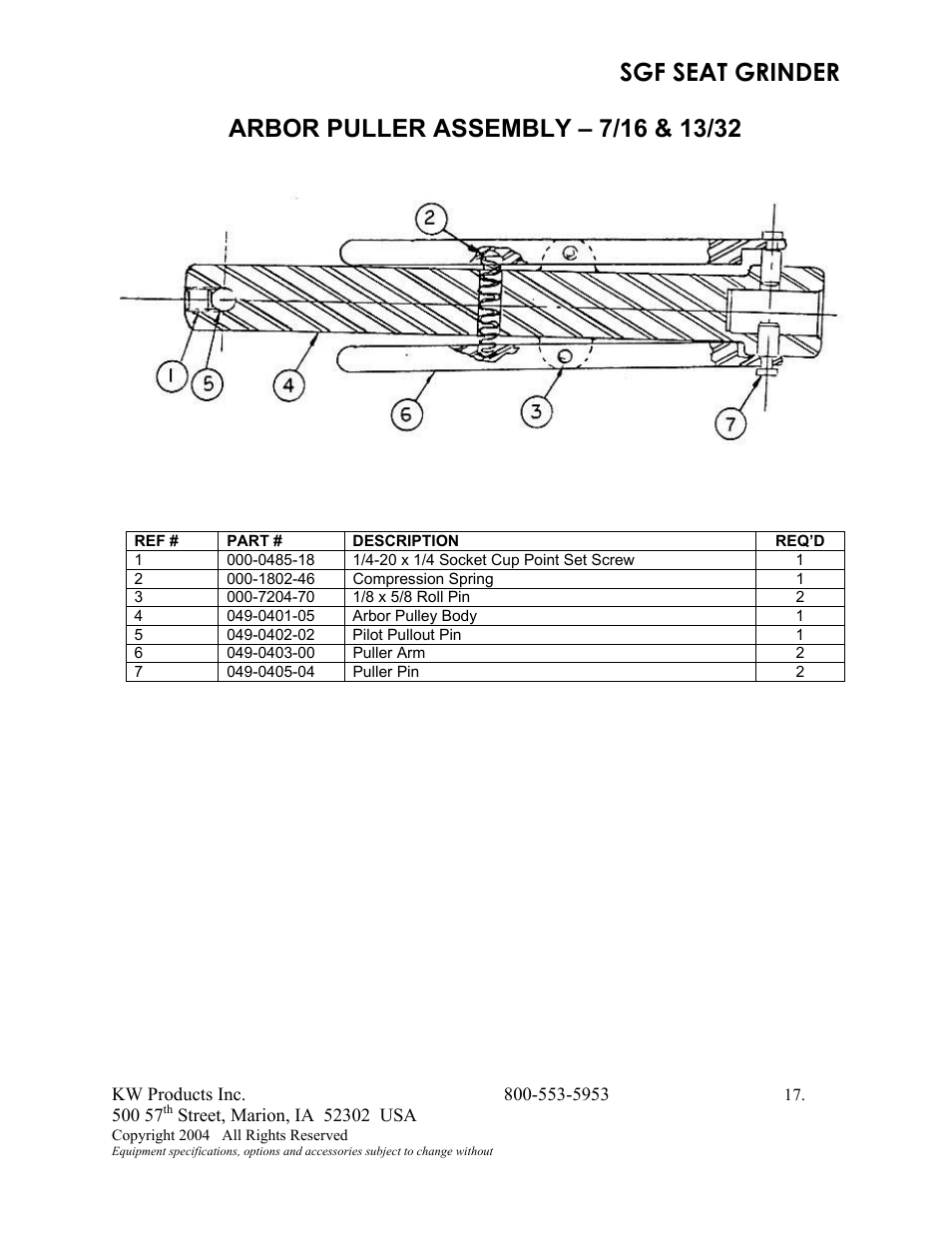 Sgf seat grinder | Kwik Tek 800-553-5953 User Manual | Page 20 / 27