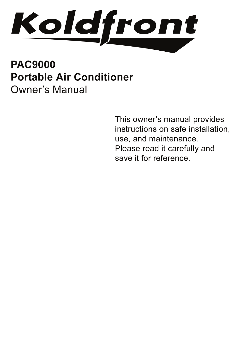 KoldFront PAC9000 User Manual | 23 pages