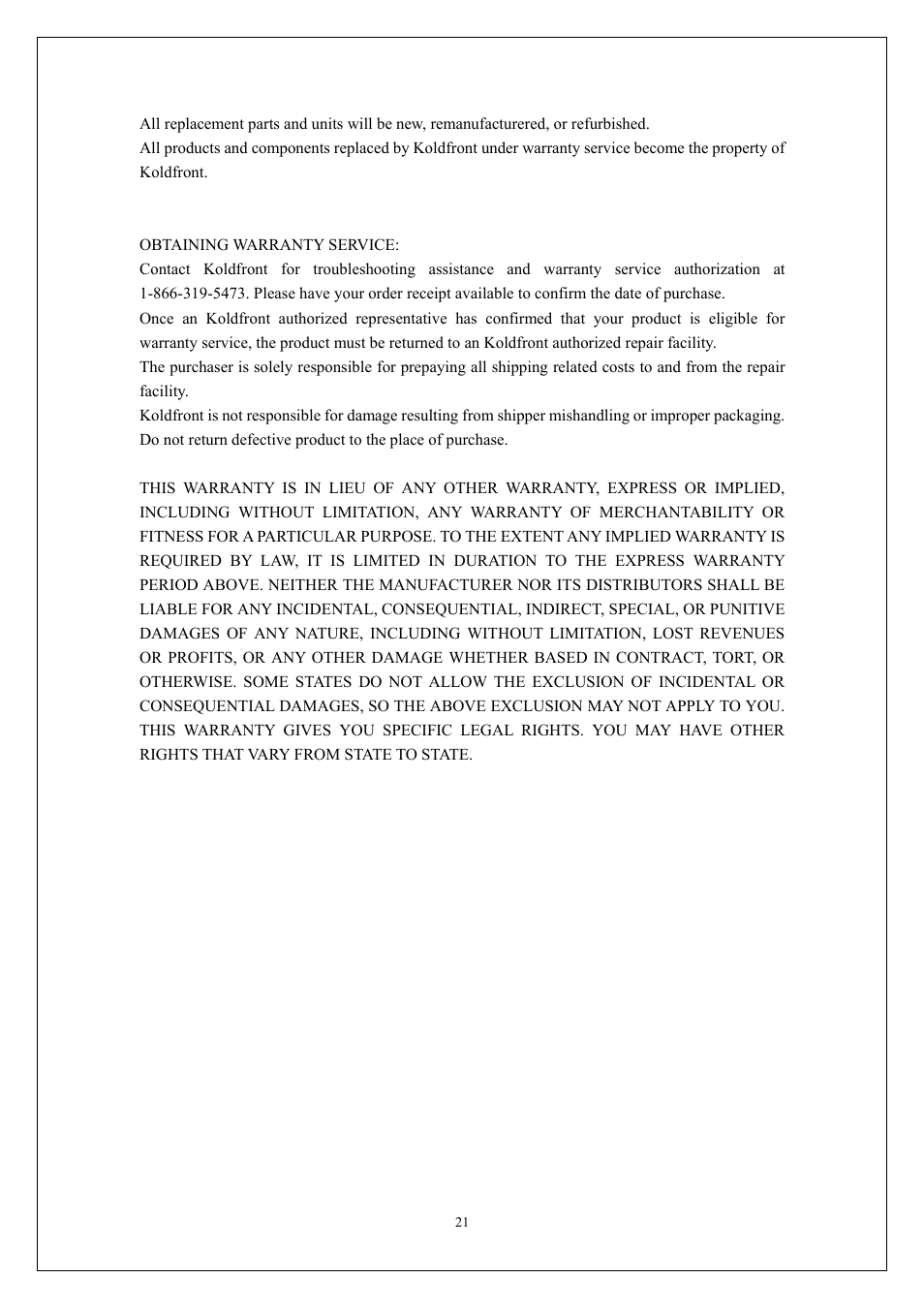 KoldFront PAC9000 User Manual | Page 22 / 23