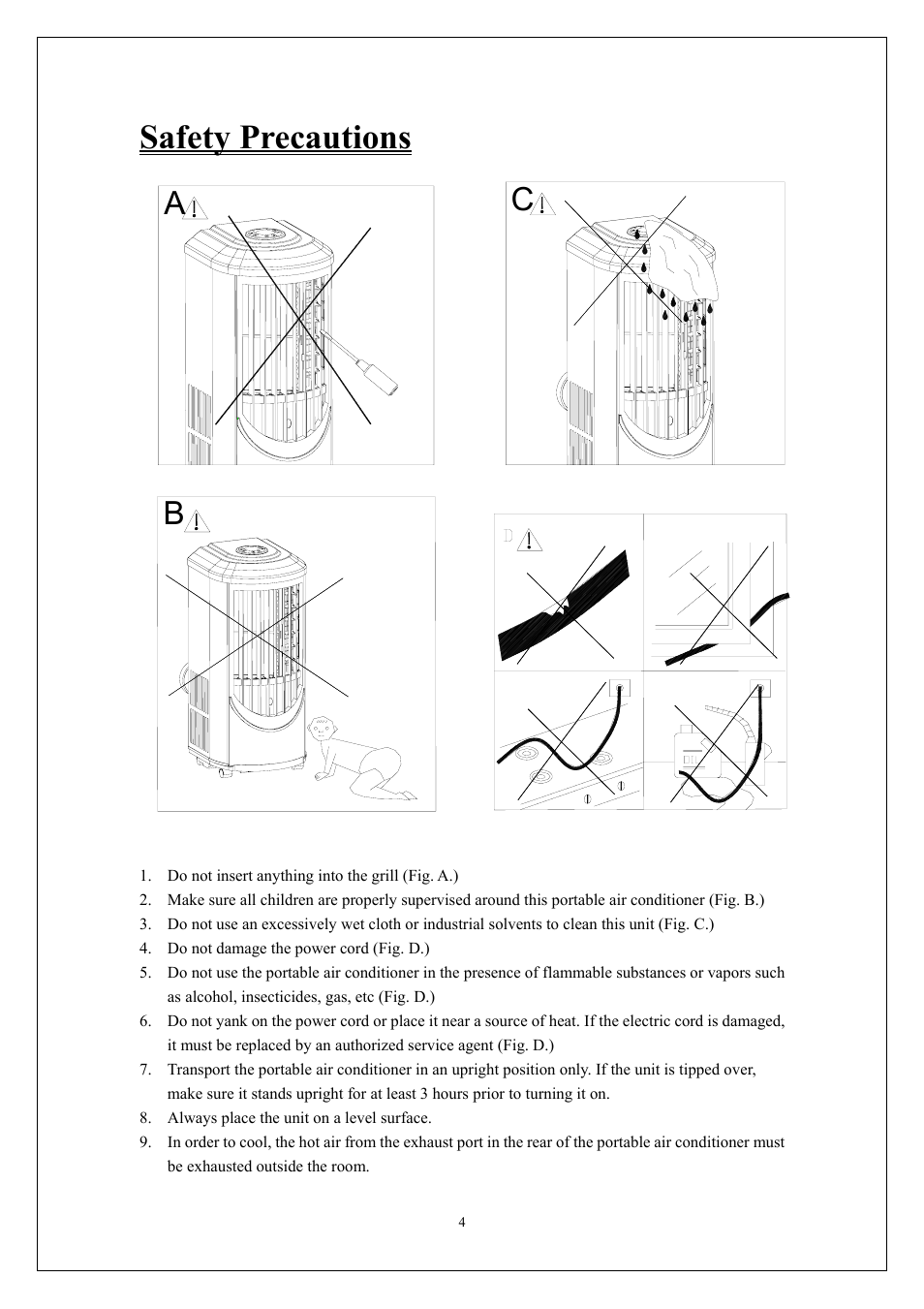 Safety precautions, Ba c | KoldFront PAC9000 User Manual | Page 5 / 23