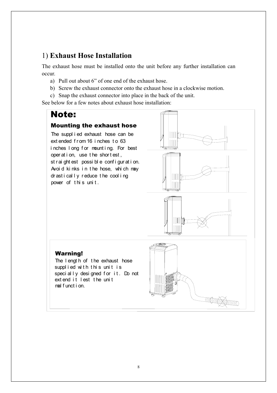1) exhaust hose installation | KoldFront PAC9000 User Manual | Page 9 / 23
