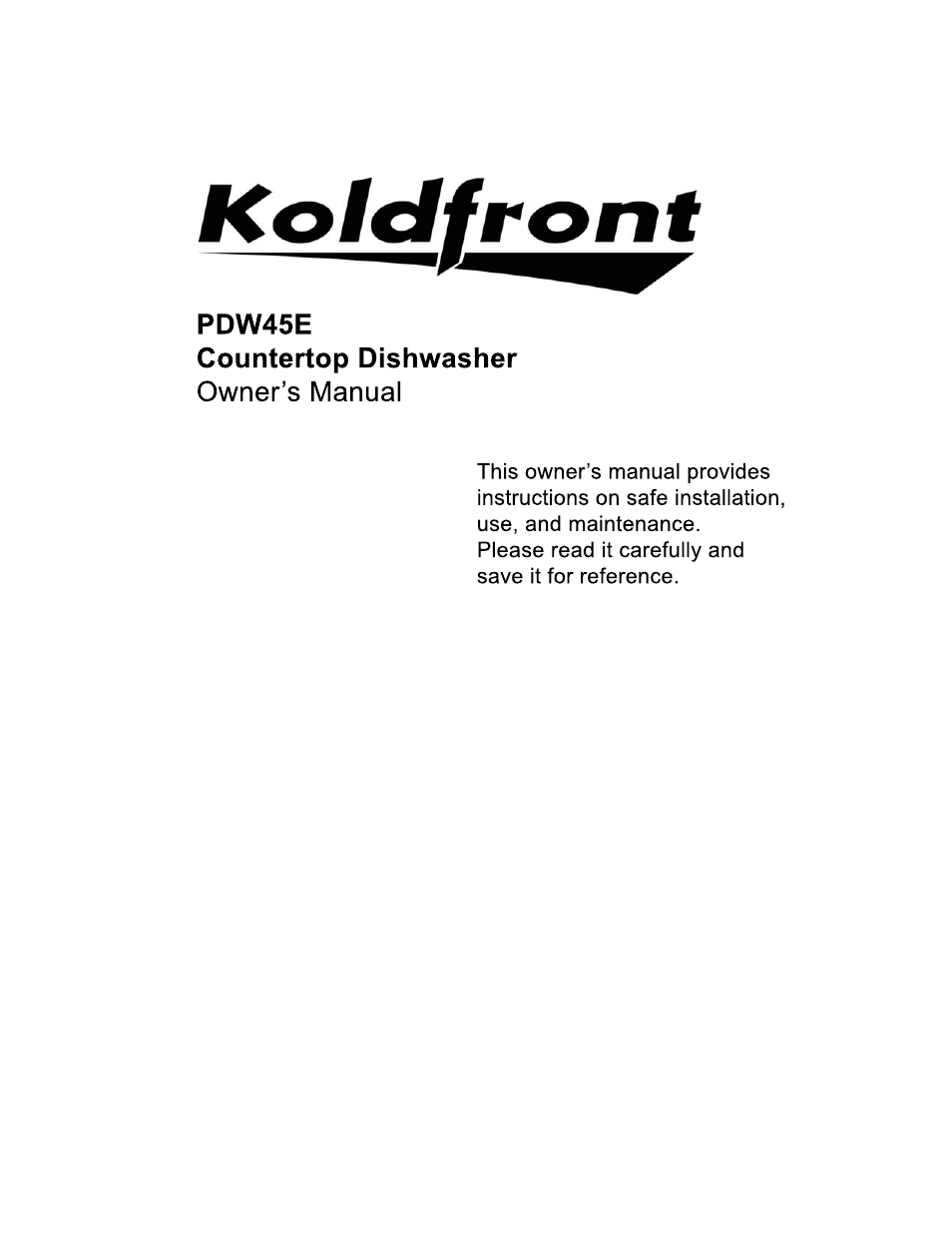 KoldFront PDW45E User Manual | 14 pages