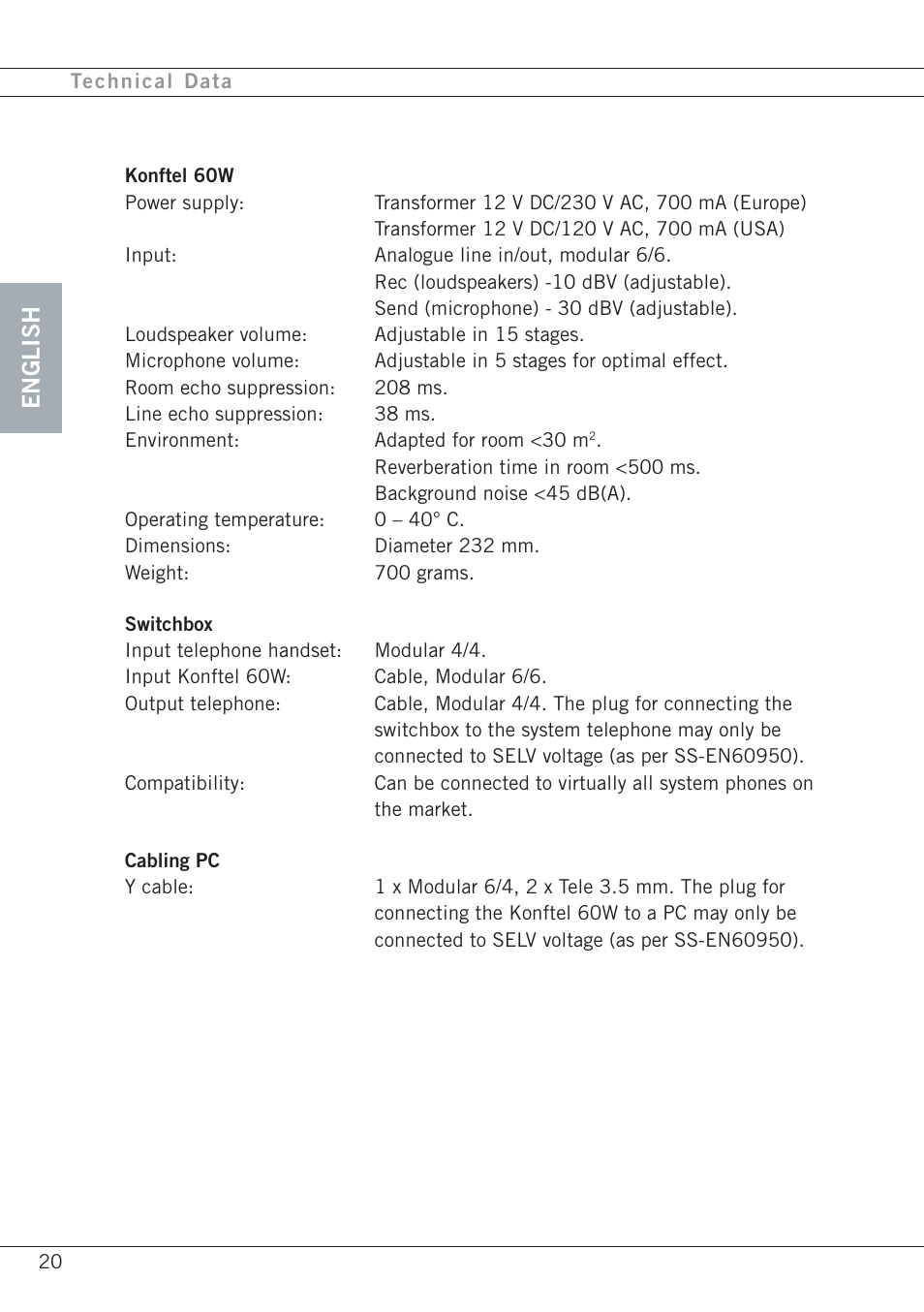 English | Konftel 60W User Manual | Page 22 / 27