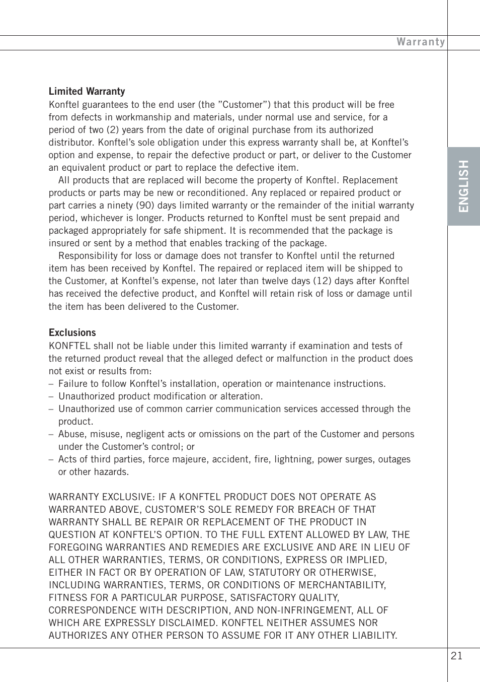 English | Konftel 60W User Manual | Page 23 / 27