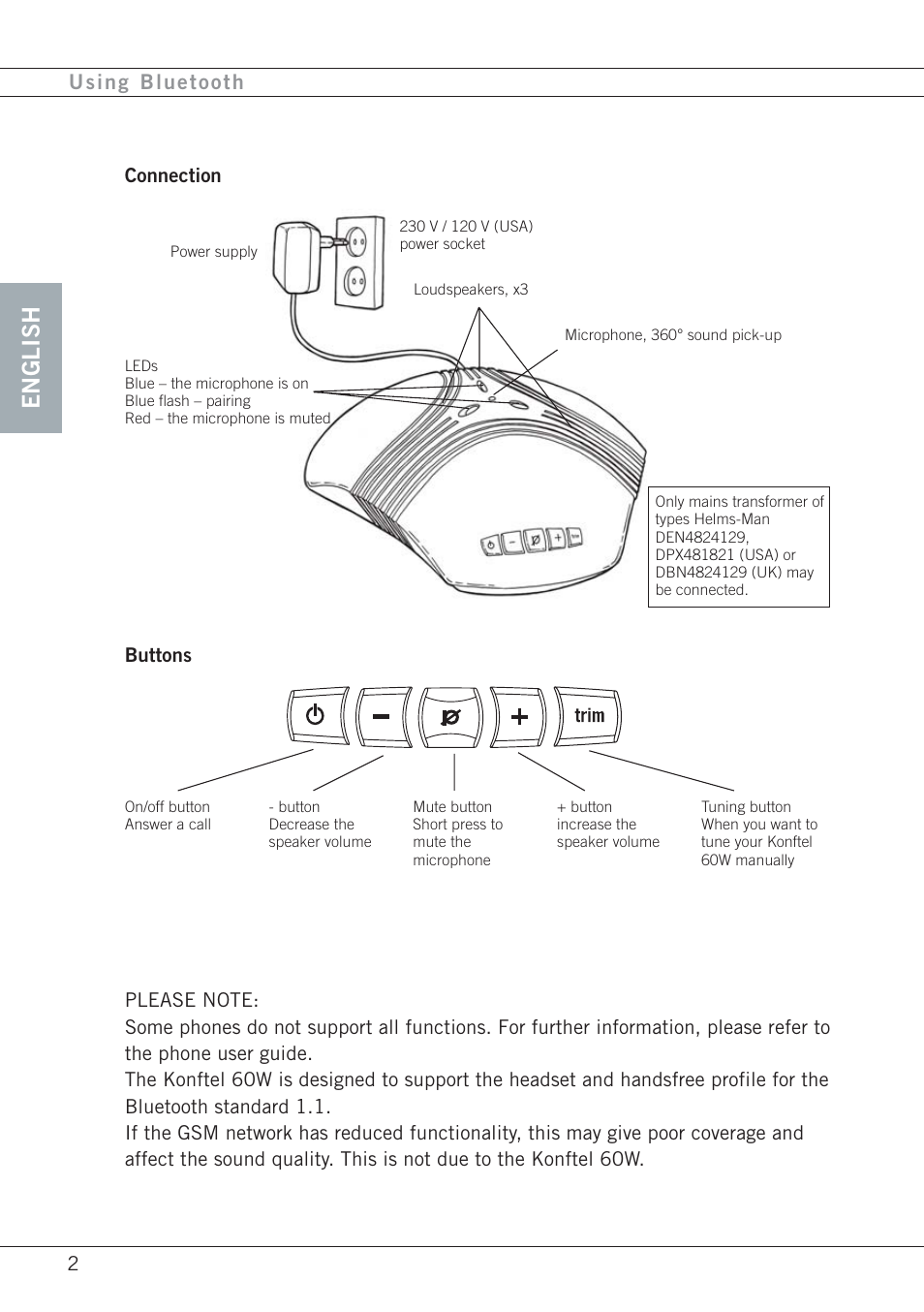 English | Konftel 60W User Manual | Page 4 / 27