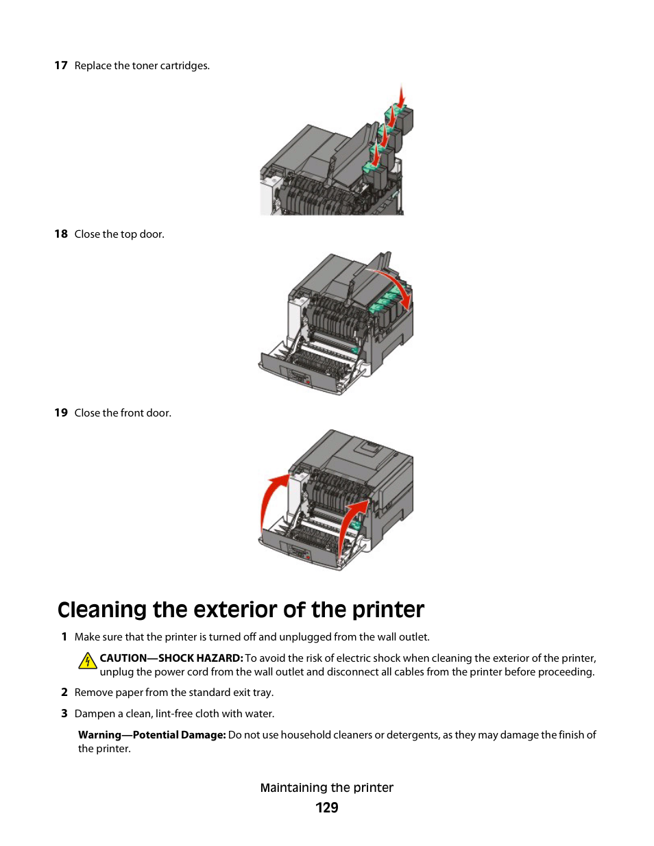 Cleaning the exterior of the printer | Konftel G510-7276-00 User Manual | Page 131 / 170