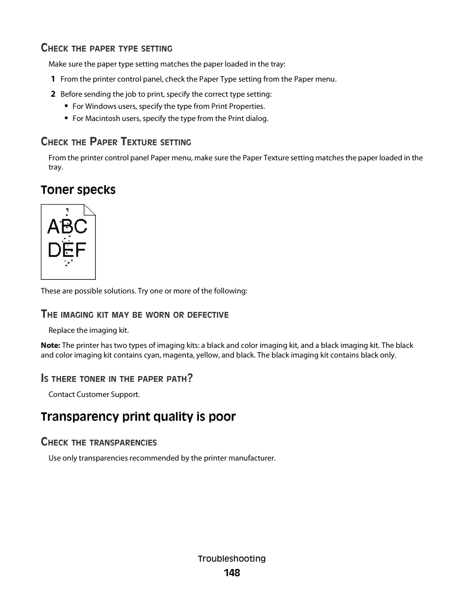 Toner specks, Transparency print quality is poor, Transparency print quality is poor c | Konftel G510-7276-00 User Manual | Page 150 / 170
