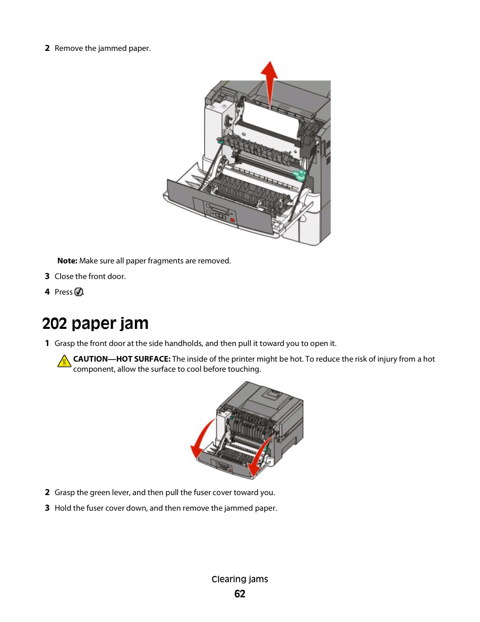 202 paper jam | Konftel G510-7276-00 User Manual | Page 64 / 170