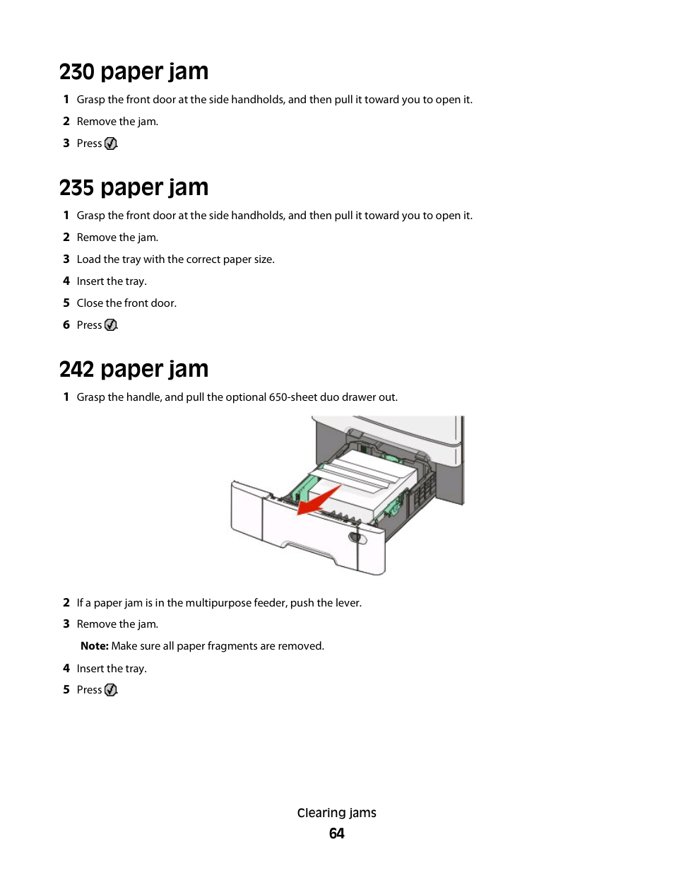 230 paper jam, 235 paper jam, 242 paper jam | Konftel G510-7276-00 User Manual | Page 66 / 170