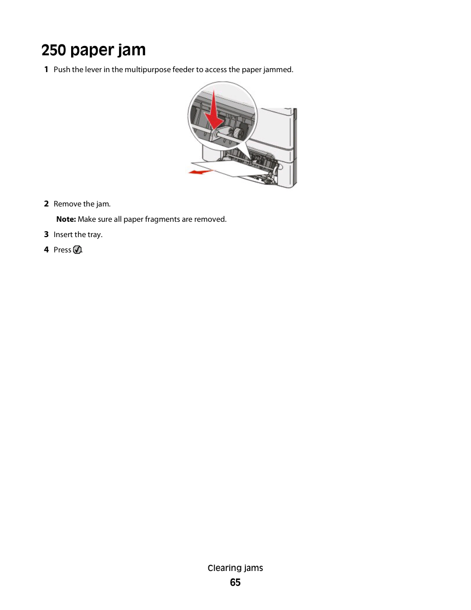 250 paper jam | Konftel G510-7276-00 User Manual | Page 67 / 170