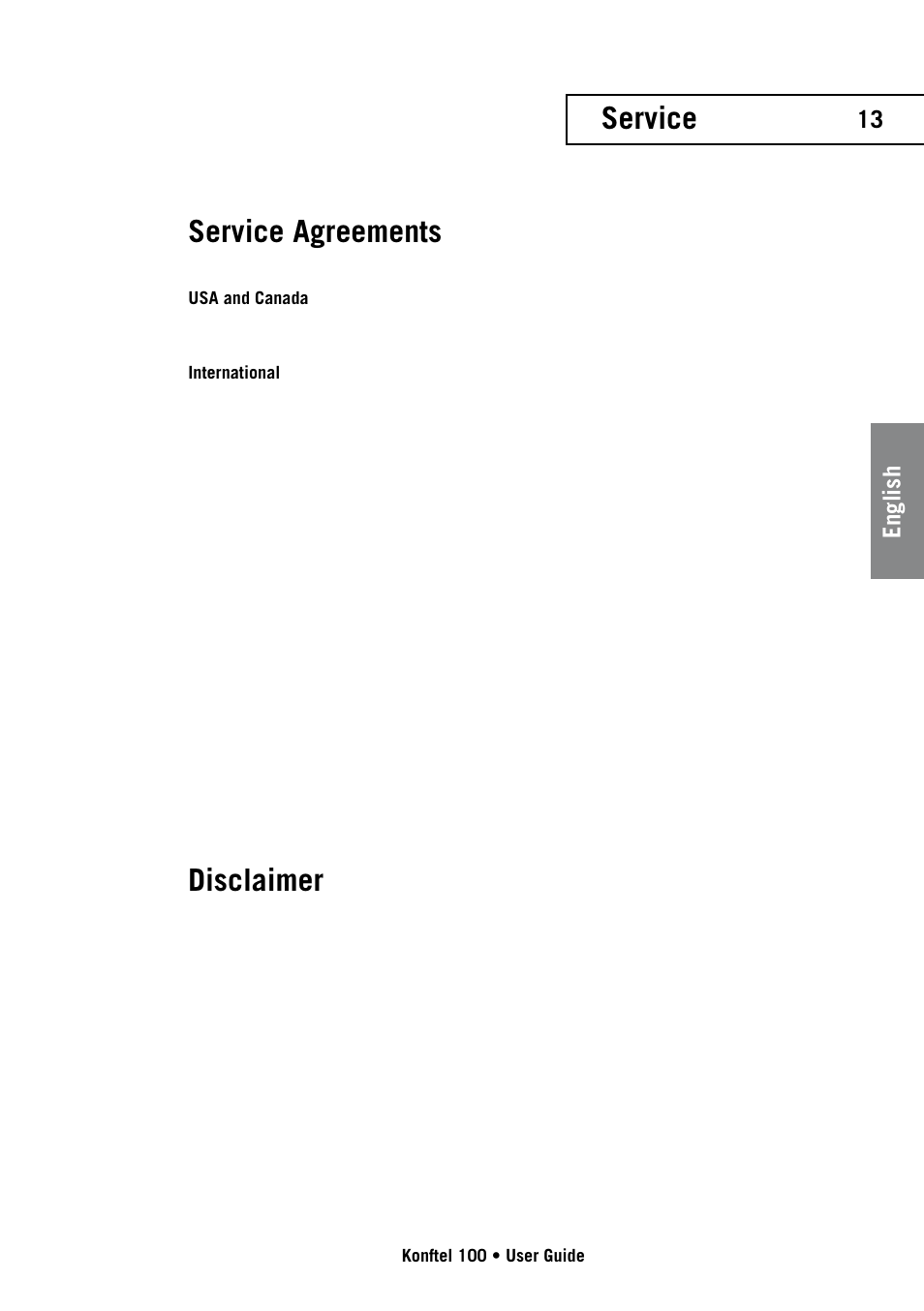Service service agreements, Disclaimer, 13 english | Konftel 100 User Manual | Page 13 / 17