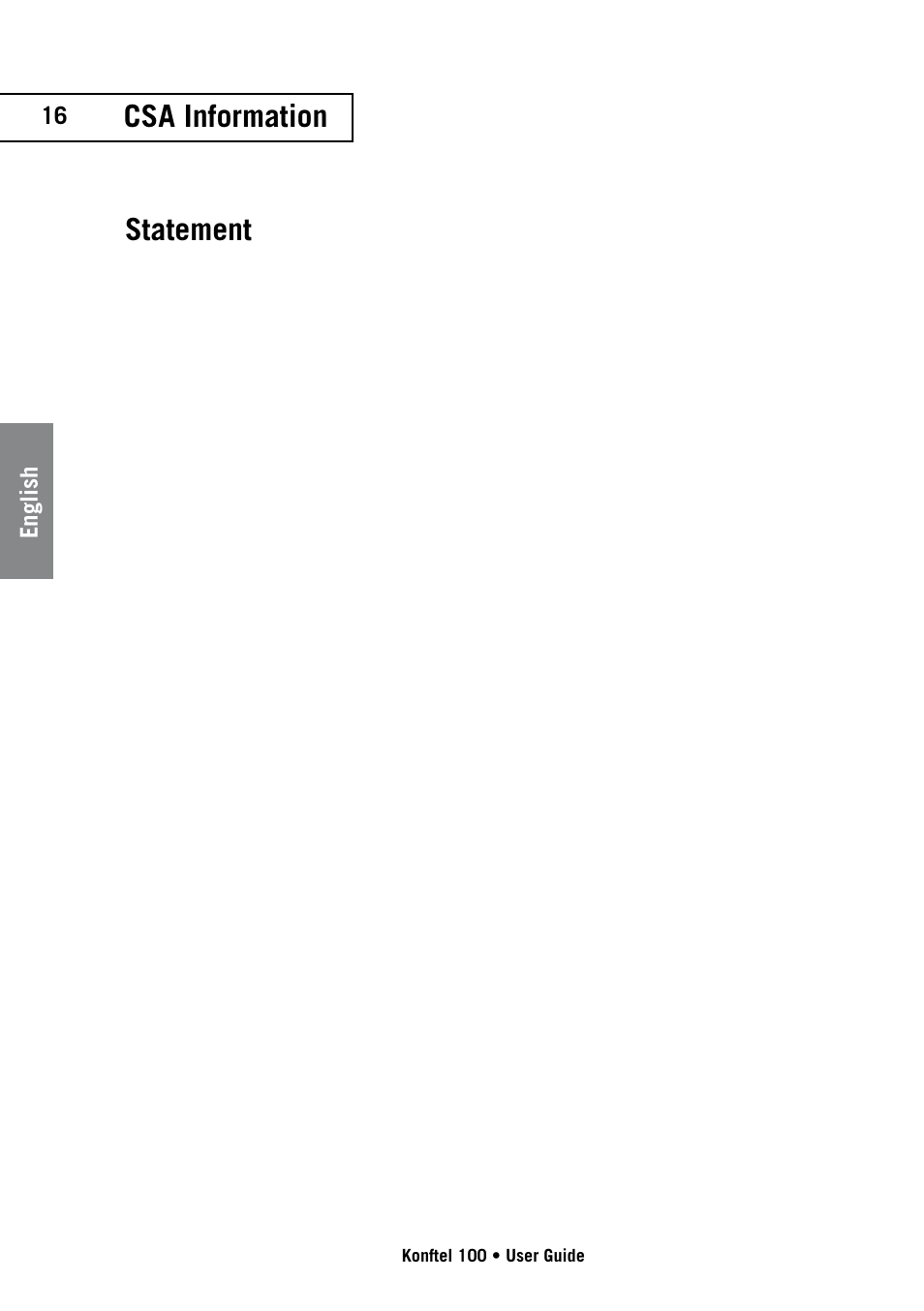 Csa information, Statement | Konftel 100 User Manual | Page 16 / 17