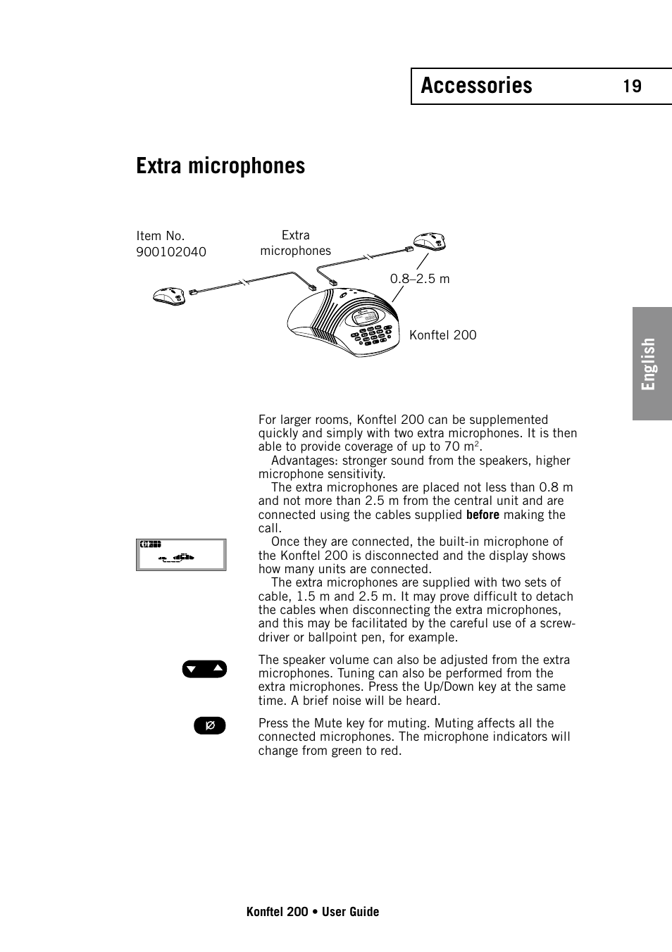 Accessories, Extra microphones, 19 english | Konftel 200 User Manual | Page 19 / 26
