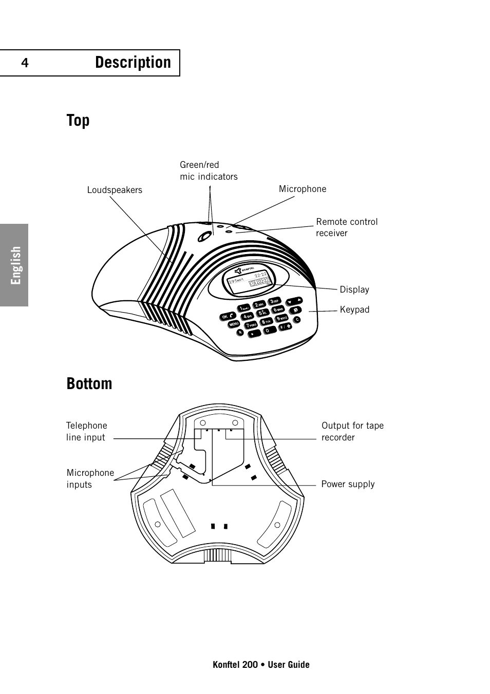 Description, Top bottom | Konftel 200 User Manual | Page 4 / 26