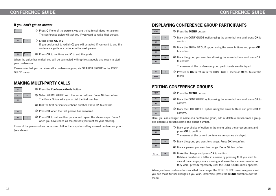 Making multi-party calls, Displaying conference group participants, Editing conference groups | Conference guide | Konftel 300 User Manual | Page 9 / 20