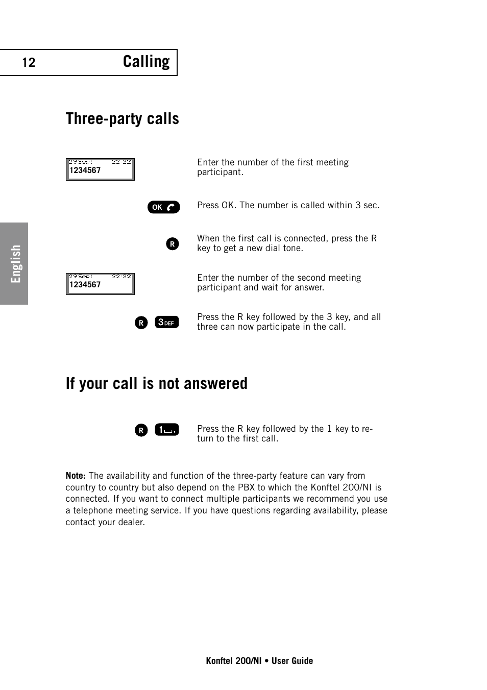 Calling three-party calls, If your call is not answered | Konftel 200NI User Manual | Page 12 / 28
