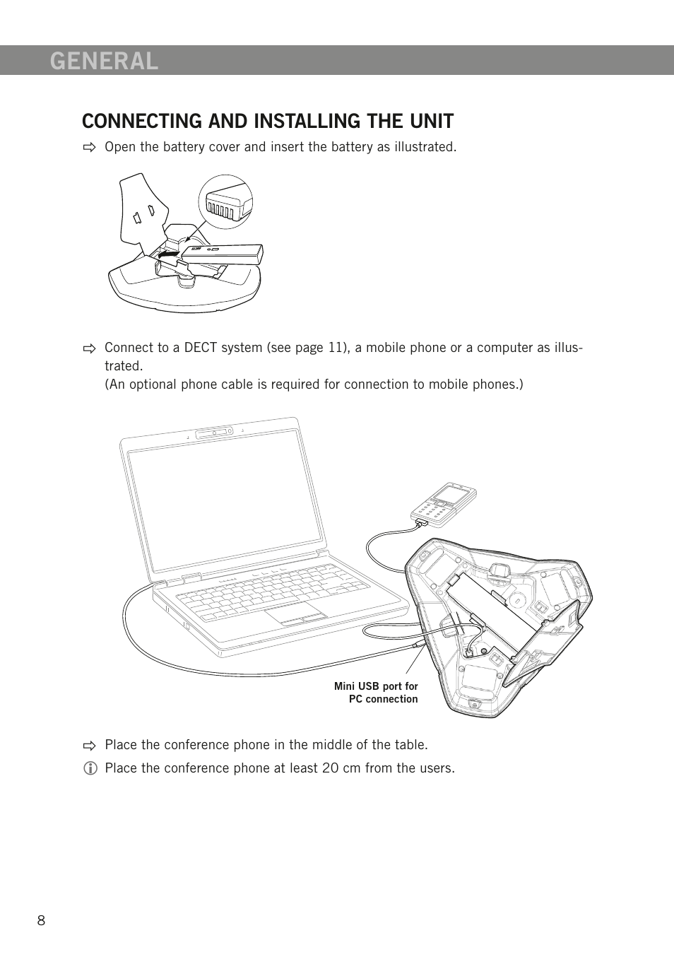 Connecting and installing the unit, General | Konftel 300W User Manual | Page 10 / 42