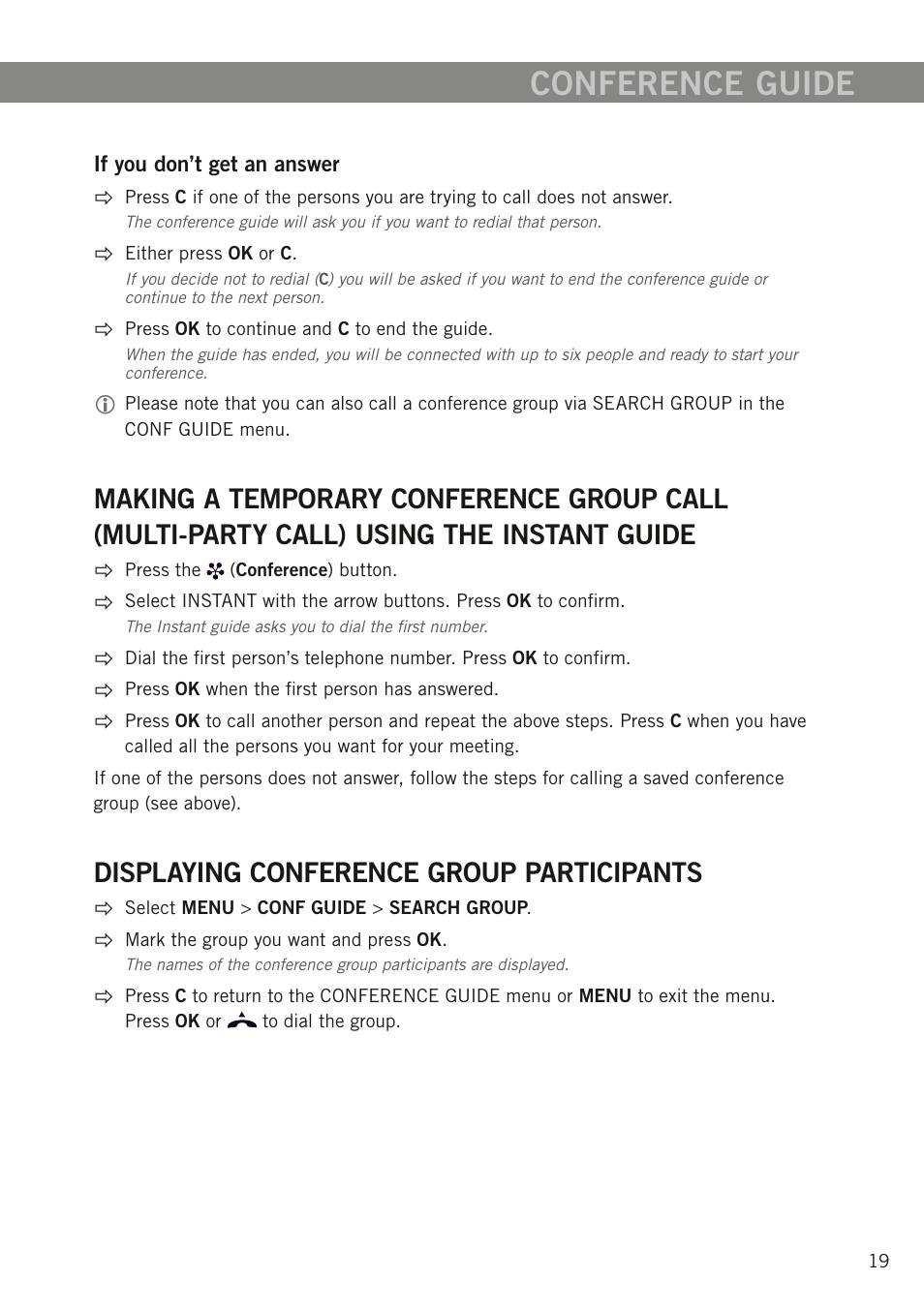 Displaying conference group participants, Conference guide | Konftel 300W User Manual | Page 21 / 42