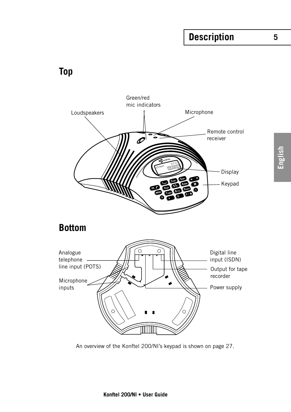 Description, Top bottom | Konftel 200/NI User Manual | Page 5 / 28