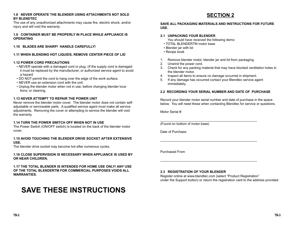 Save these instructions | K-Tec Total Blender User Manual | Page 4 / 9